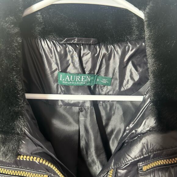Lauren Ralph Lauren Faux Fur Trim Quilted Puffer Black Jacket Size Small - Picture 4 of 15